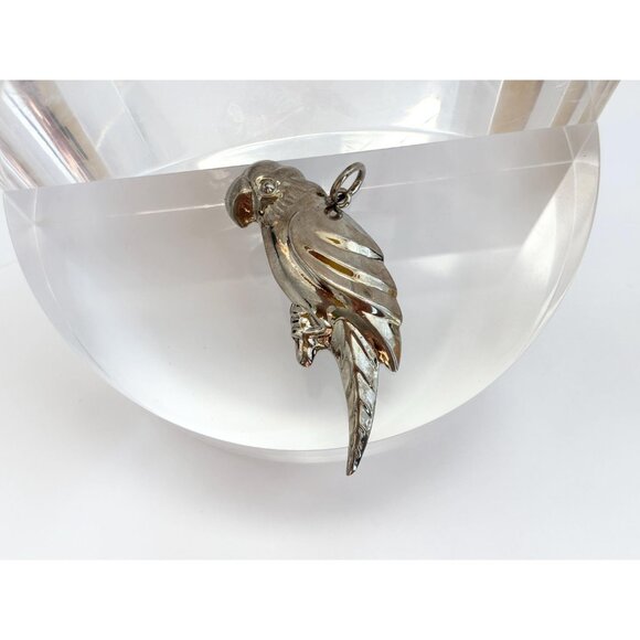 XL Parrot | Bird Figural Silver Toned Polished Vintage Statement Pendant - Picture 3 of 8